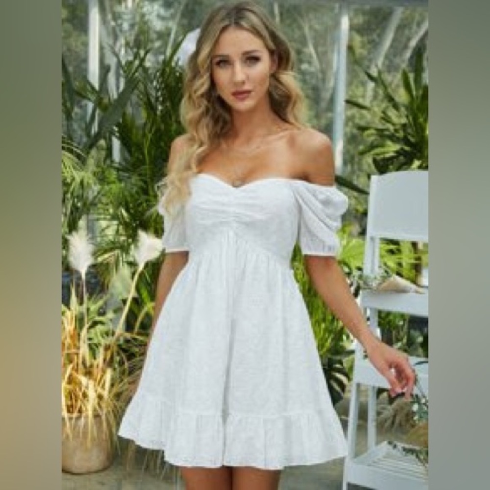 White Puff Sleeve Off-Shoulder Mini Dress